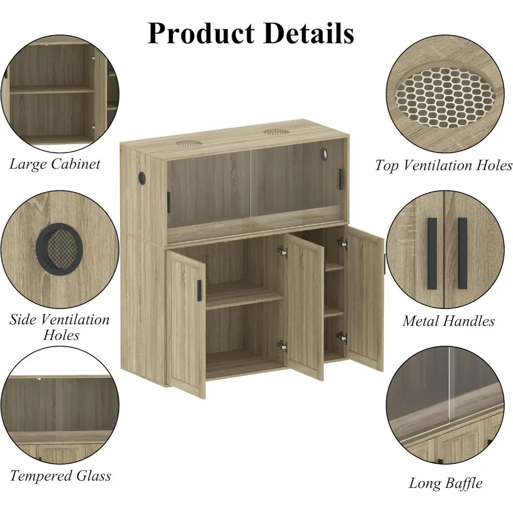 Terrarium Stand, Bearded Dragon Cage, Reptile Tank Stand Enclosure, Terrarium Table with Tempered Glass, Ventilation Holes and 2