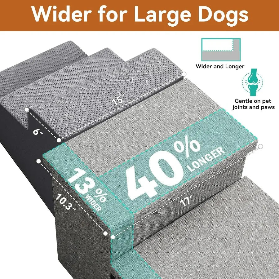 Wider Dog Stairs with Storage 18 H 3Step Sturdy Dog Steps for Large Medium Small Older Dogs Cats Folding Pet Stairs Climbing Be