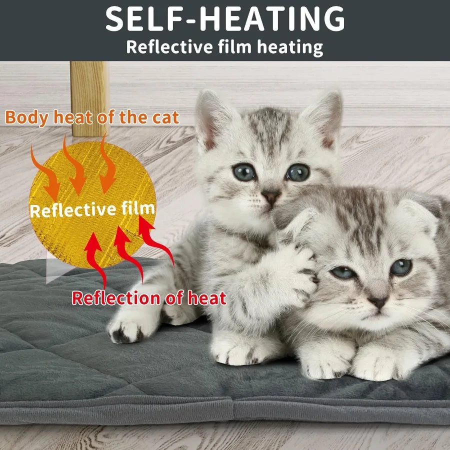 Self-Warming Cat Bed for Indoor and Outdoor Use: Ultra Soft Self-Heating Pet Mat with Washable Thermal Pad Ideal for Cats and D