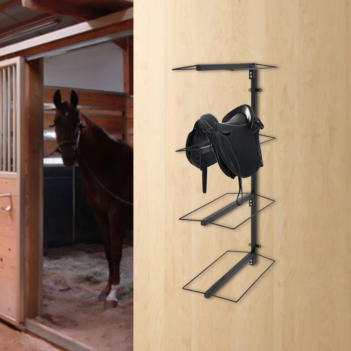 4-tier Steel Saddle Rack,Black Wall Mounted Saddle Rack 58.5*32*118cm for Horse Tack Room Stable