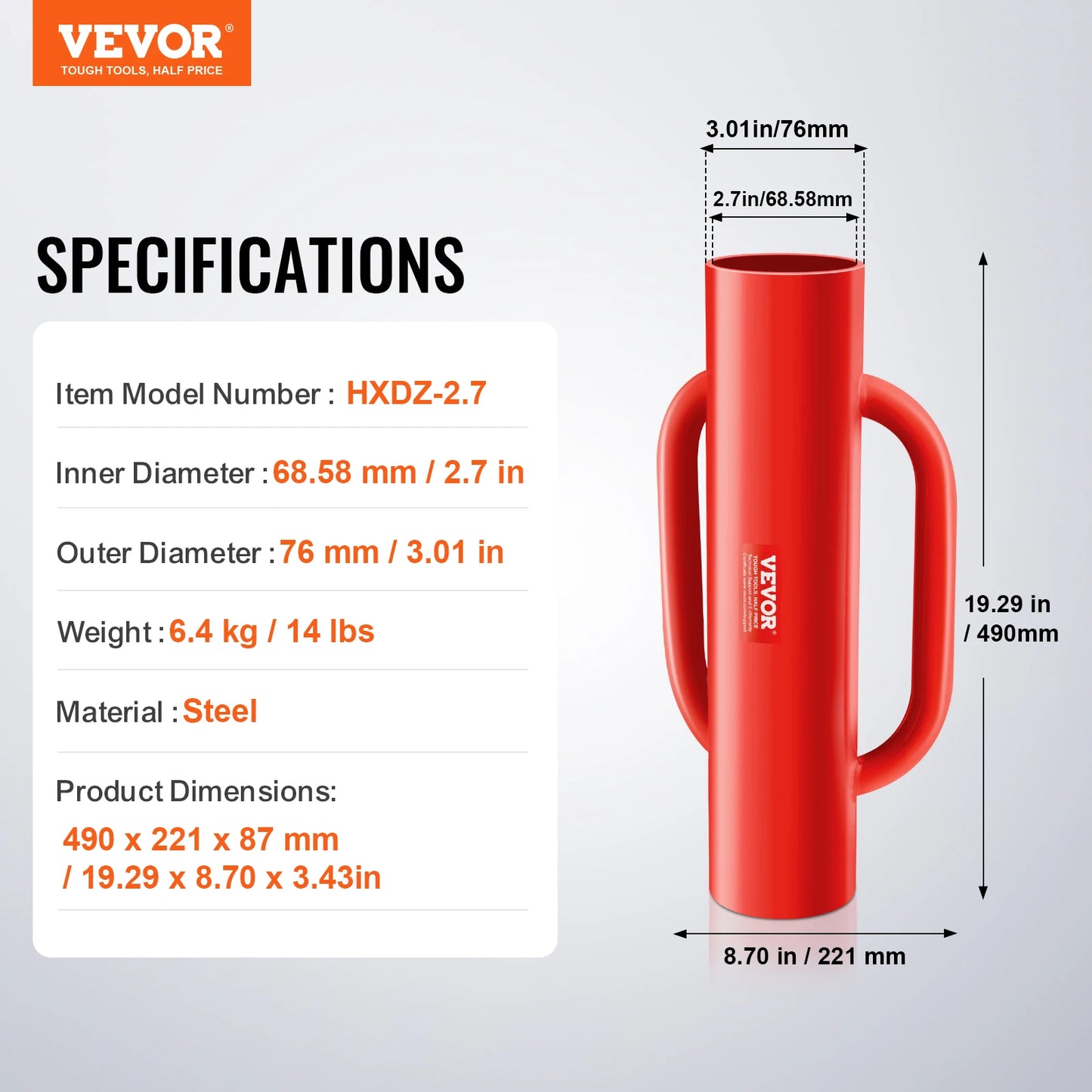 SucceBuy Fence Post Driver with Handle Pole Pounder Heavy Duty Carbon Steel Hand Post Rammer Fencing Hole Digger for Channel
