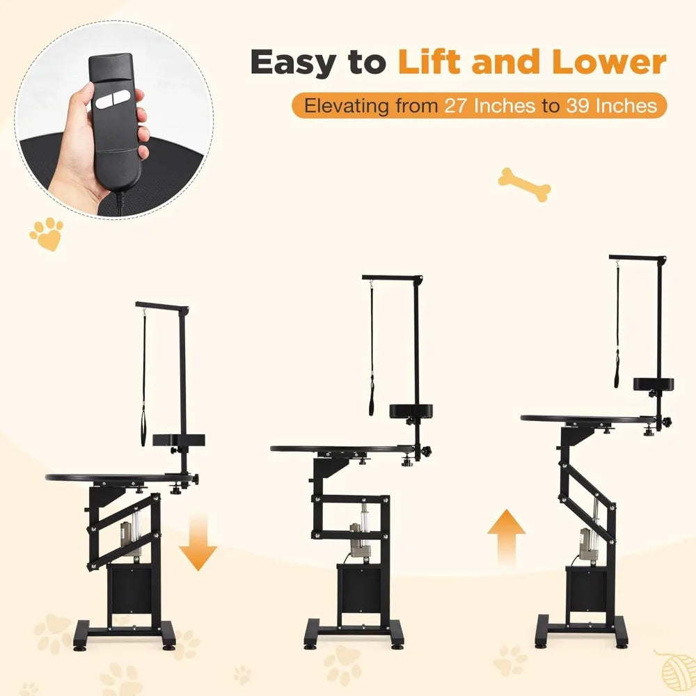 Electric Lift Dog Grooming Table, Portable Height Adjustable Pet Grooming Station with Foldable Arm, Tool Organizer