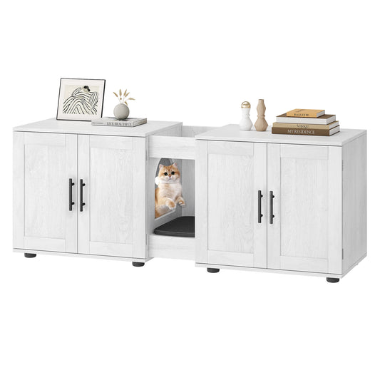Double-Room Cat Litter Box Enclosure Furniture for 2 Cats - Wooden Design Discreet Home Decor Solution with Integrated Storage