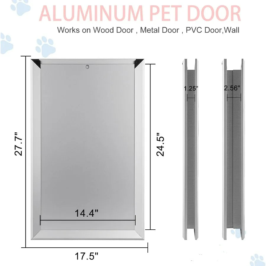 Aluminium Extra Large Dog Door 17.5 W x 27.7 H Weatherproof Aluminum Frame Pet Door with Sliding Lock Panel Easy to Install Dur