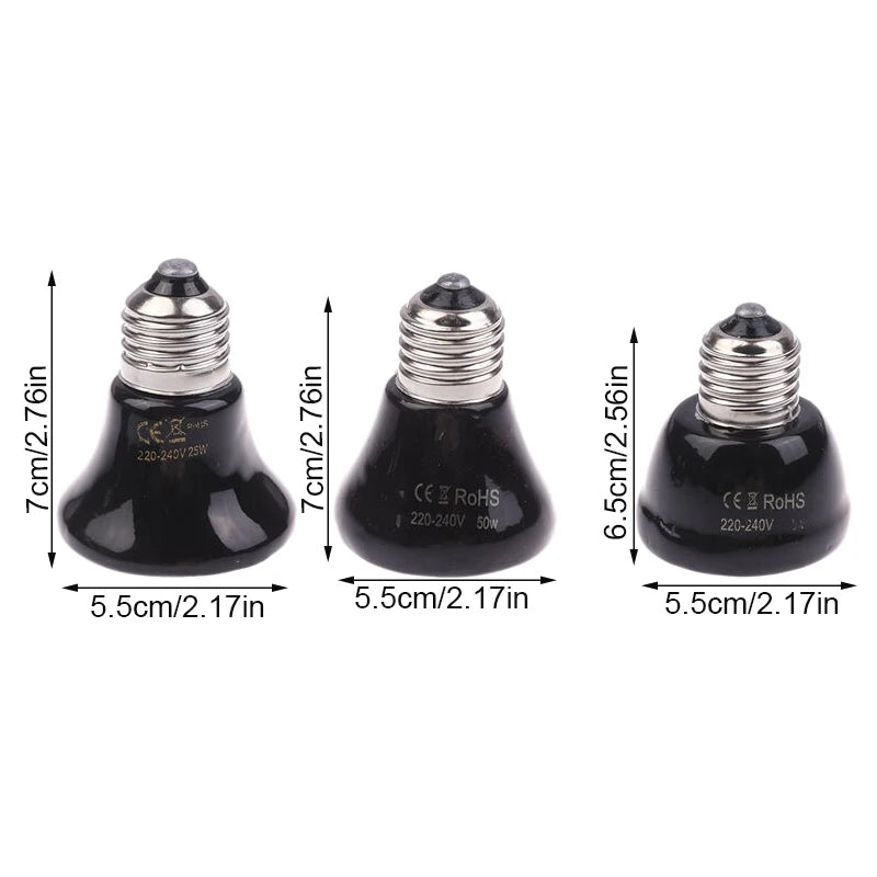 Far-Infrared Ceramic Heat Lamp 25W/50W/75W - No-Light E27 Reptile Heater for Terrariums, 24H Safe Heating