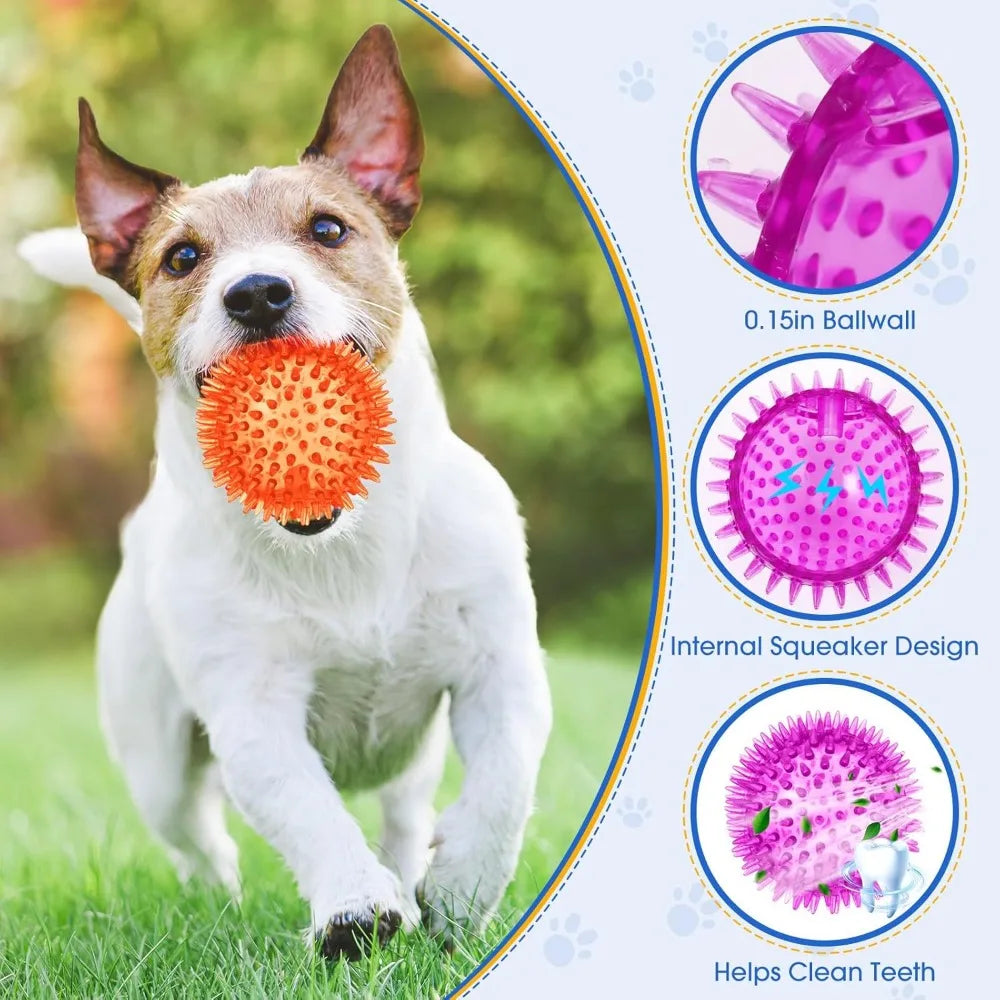 50 Pcs Squeaky Dog Toys Spikey Dog Balls Bulk for Aggressive Chewers Squeaker Ball Dog Toy Pet Spiky Fetch Toys TPR Puppy Chew T