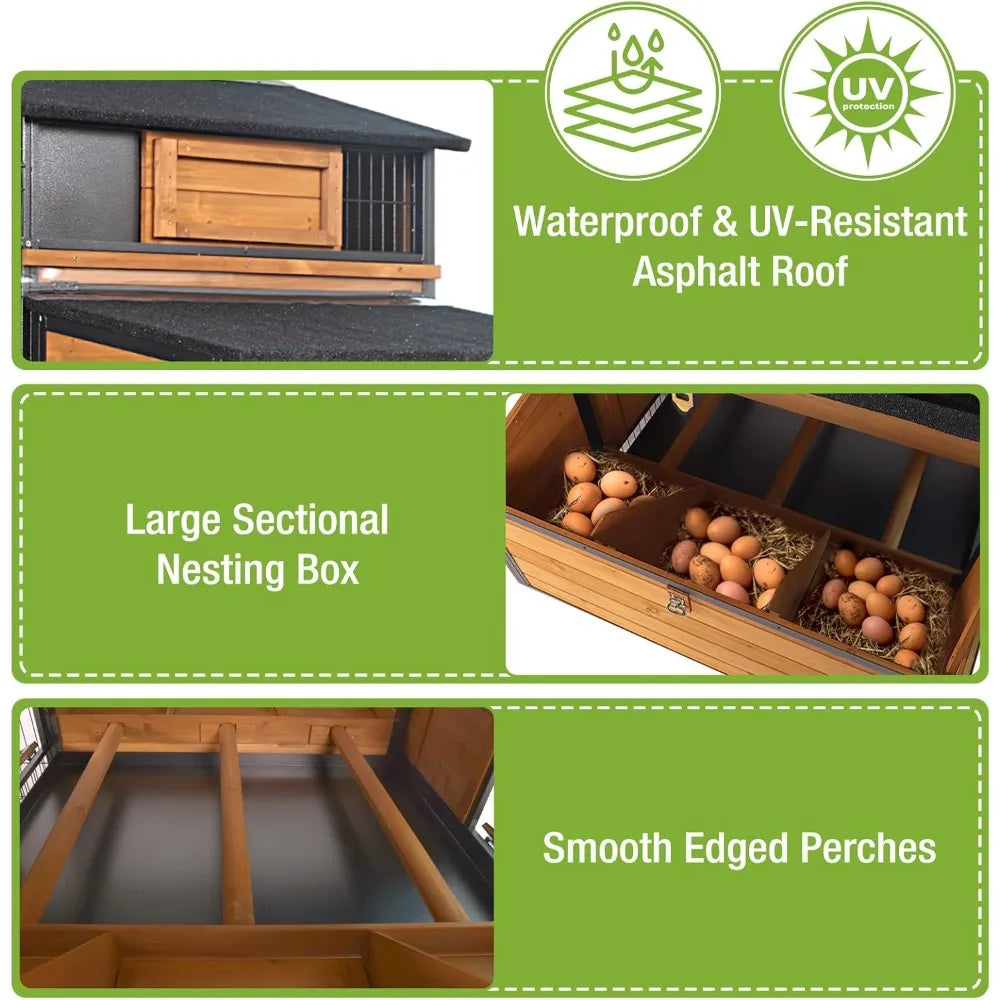 Mobile Chicken Coop with All-Around Metal Frame, 76.7 Large Chicken Coops with Super Large Wheels, Outdoor Poultry Coop