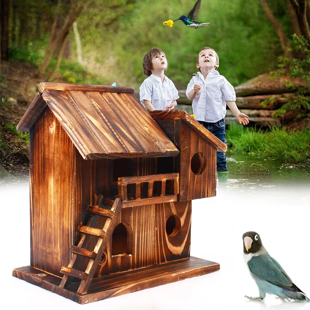 Bird/Squirrel Cage,Wooden Sparrows Bird Hanging Cage Squi-rrel Pet Bird Hamsters Cage Courtyards For Wild Birds To Perch