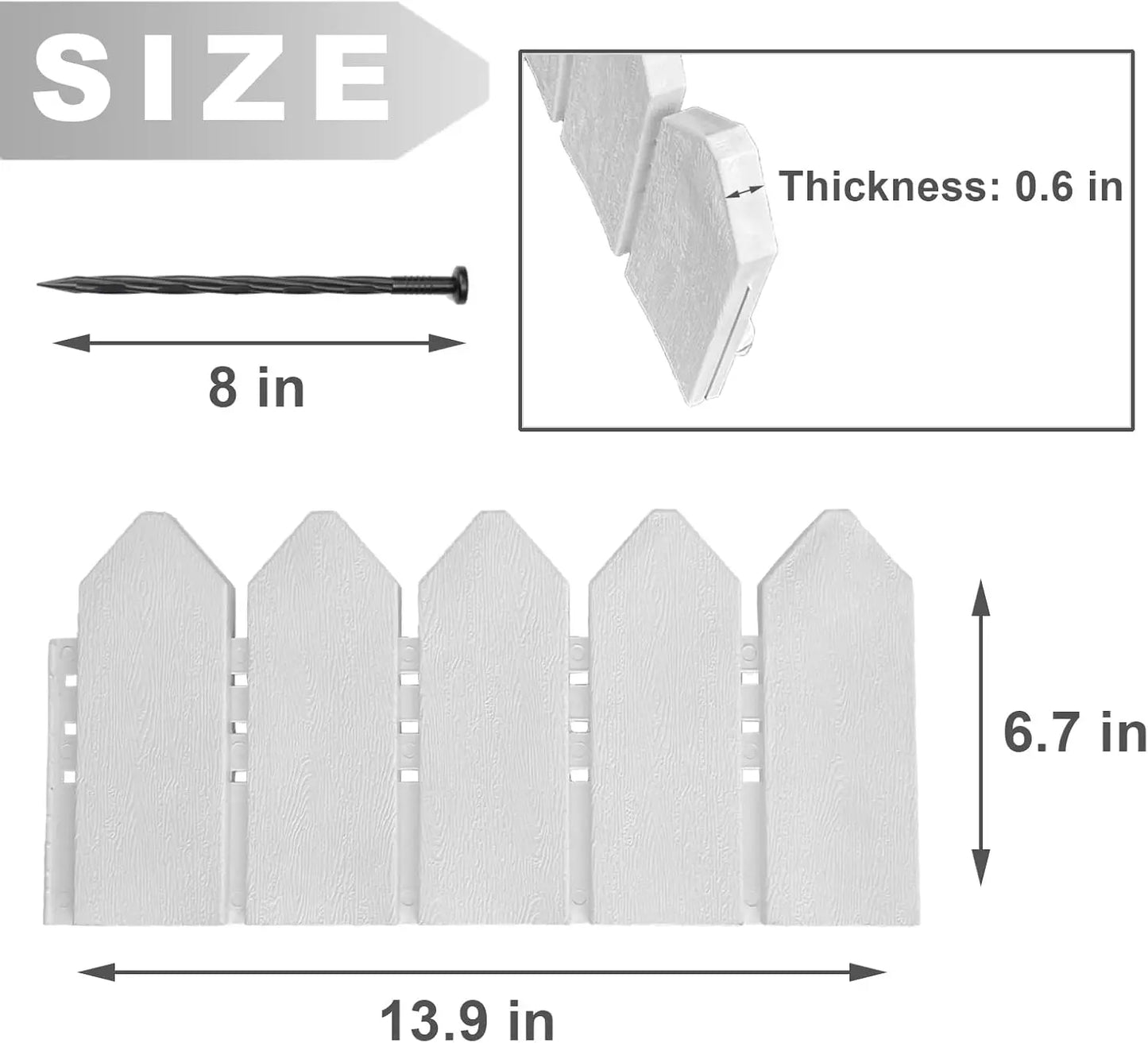 Landscape Edging Kit 6.7 in Tall Decorative Double-Sided Wood-Look Fence Garden Border, Flower Bed Edging with 30 Anchoring