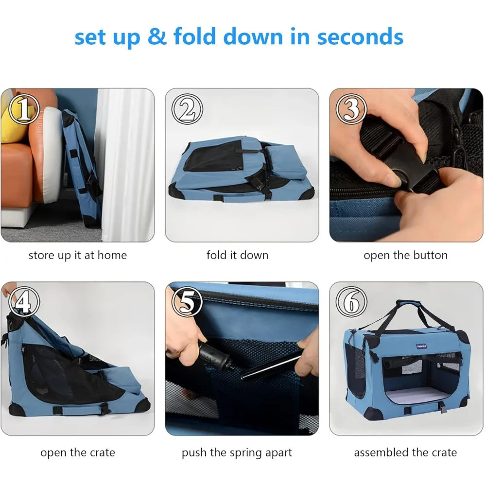 Portable Collapsible Dog Crate, Travel Dog Crate 24x17x17 with Soft Warm Blanket and Foldable Bowl for Large Cats & Small Dogs