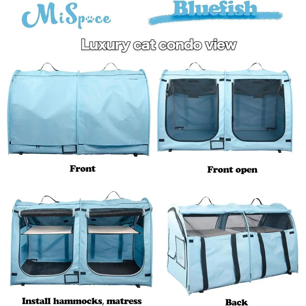 Portable Twin Compartment Show House Cat Cage Condo-Easy to Fold Carry Kennel-Comfy Puppy Home Dog Travel Crate with Portable