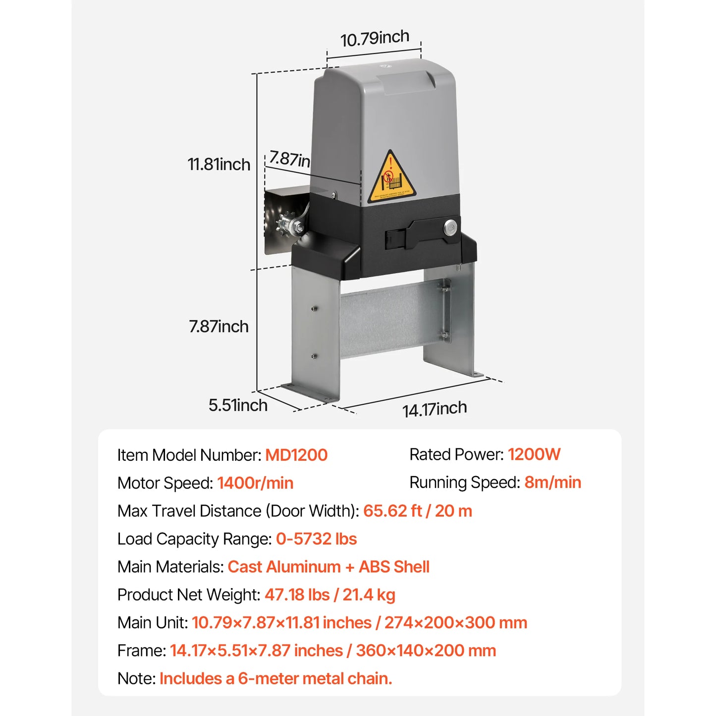 SucceBuy Solar Gate Opener Gate Opener Chain Drive Sliding Fence Door Motor with Infrared Sensor Driveway Gates Opening System