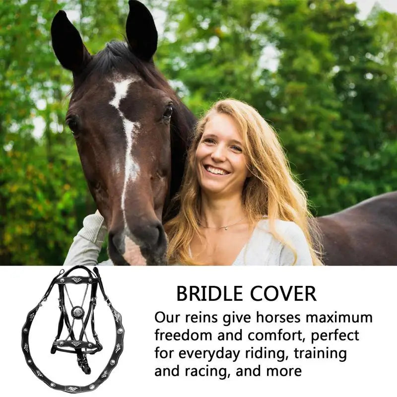 Horse Halters And Lead Ropes PU Leather Halter With Adjustable Metal Buckle Ergonomic Comfortable Unfettered Riding Horse Bridle