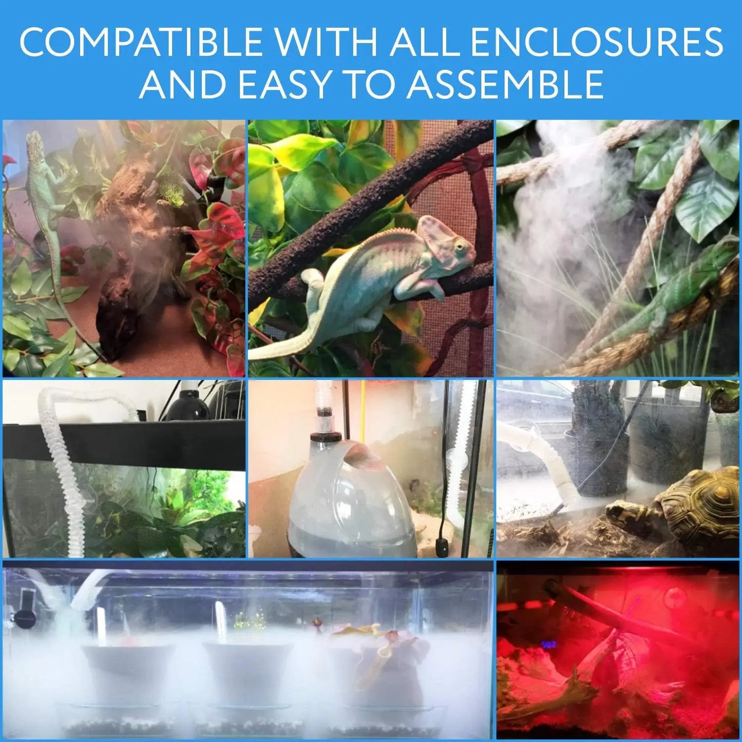 Reptile Fogger & Humidifier - 2L Auto Shut-Off, Adjustable Output, Black/Clear