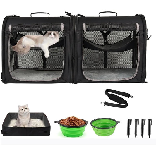 Portable 2in1 Pet Carrier for Medium Dogs Large Cat Carrier for 2 Cats Travel Double Dog Crate Set with Portable Carry Bag Hamm