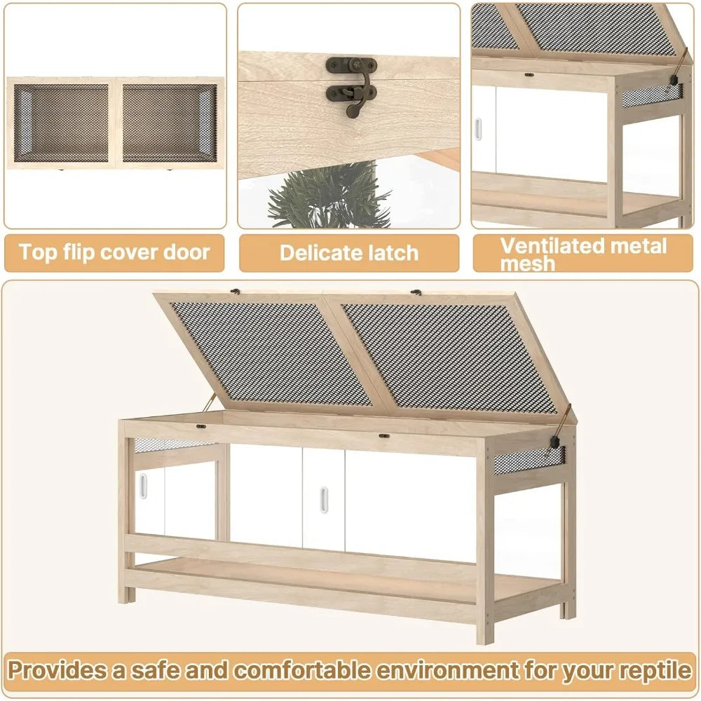 80 Gallon Large Reptile Tank – 4x2x2 Enclosure with Mesh Top & Acrylic Sides – Wooden Reptile Habitat for Bearded Dragons, Snake