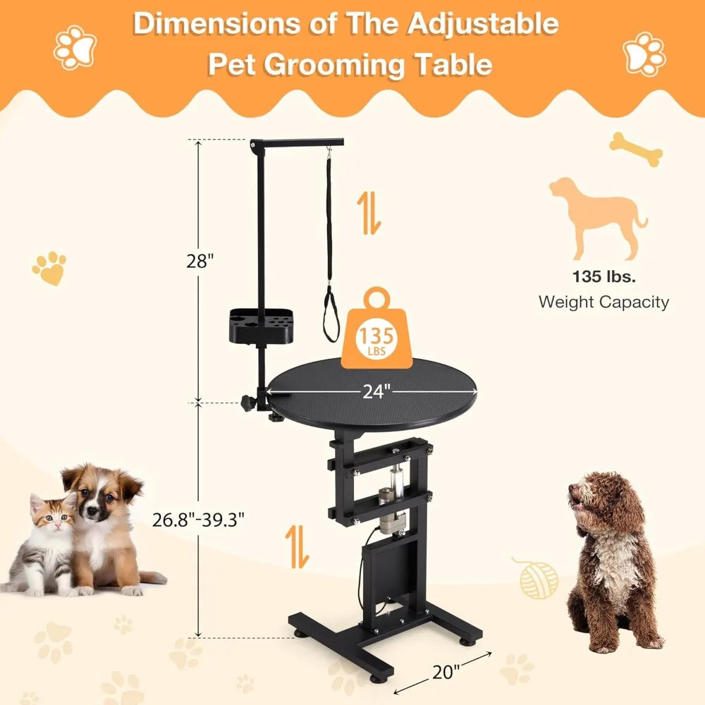 Electric Lift Dog Grooming Table, Portable Height Adjustable Pet Grooming Station with Foldable Arm, Tool Organizer