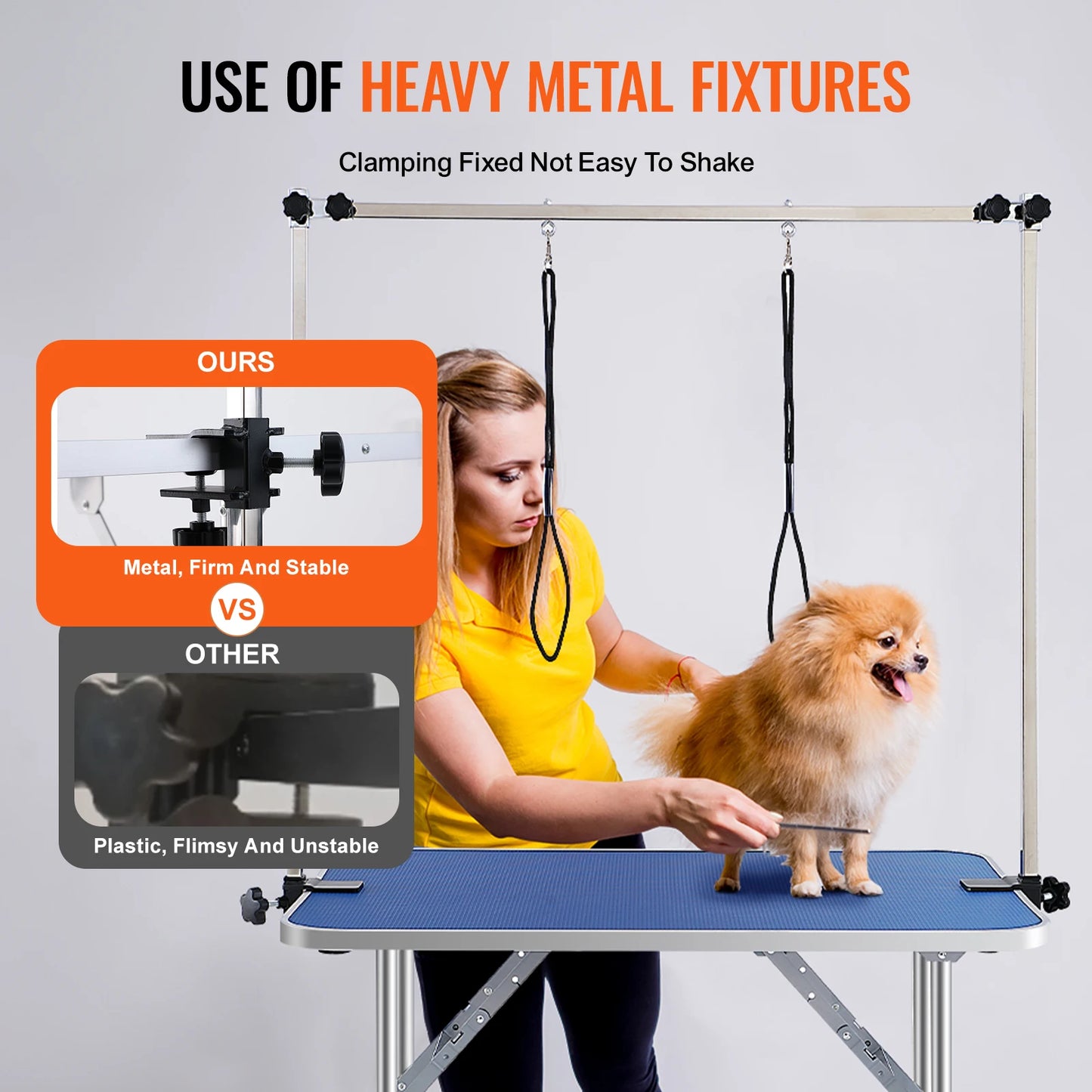SucceBuy Pet Grooming Table Two Arms with Clamp Dog Grooming Station Foldable Stand for Medium Small Dogs with Grooming Loop
