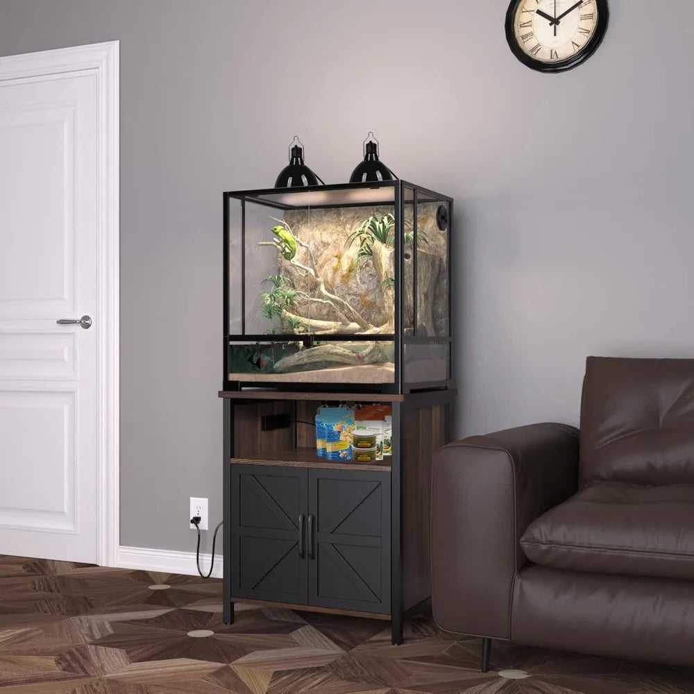 GDLF Terrarium Stand Reptile Tank Stand with Accessories Storage and Power Outlets for 24”Wx18”D Reptile Terrarium