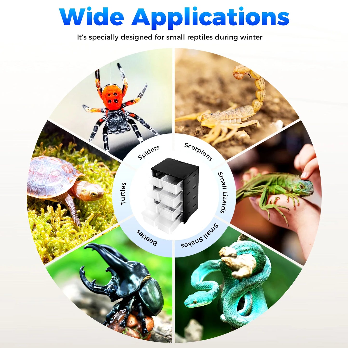 8-Tier Reptile & Amphibian Breeding Cabinet, 25W Heating Pad & Full Ventilation, Terrarium System for Spiders, Lizards, Snakes