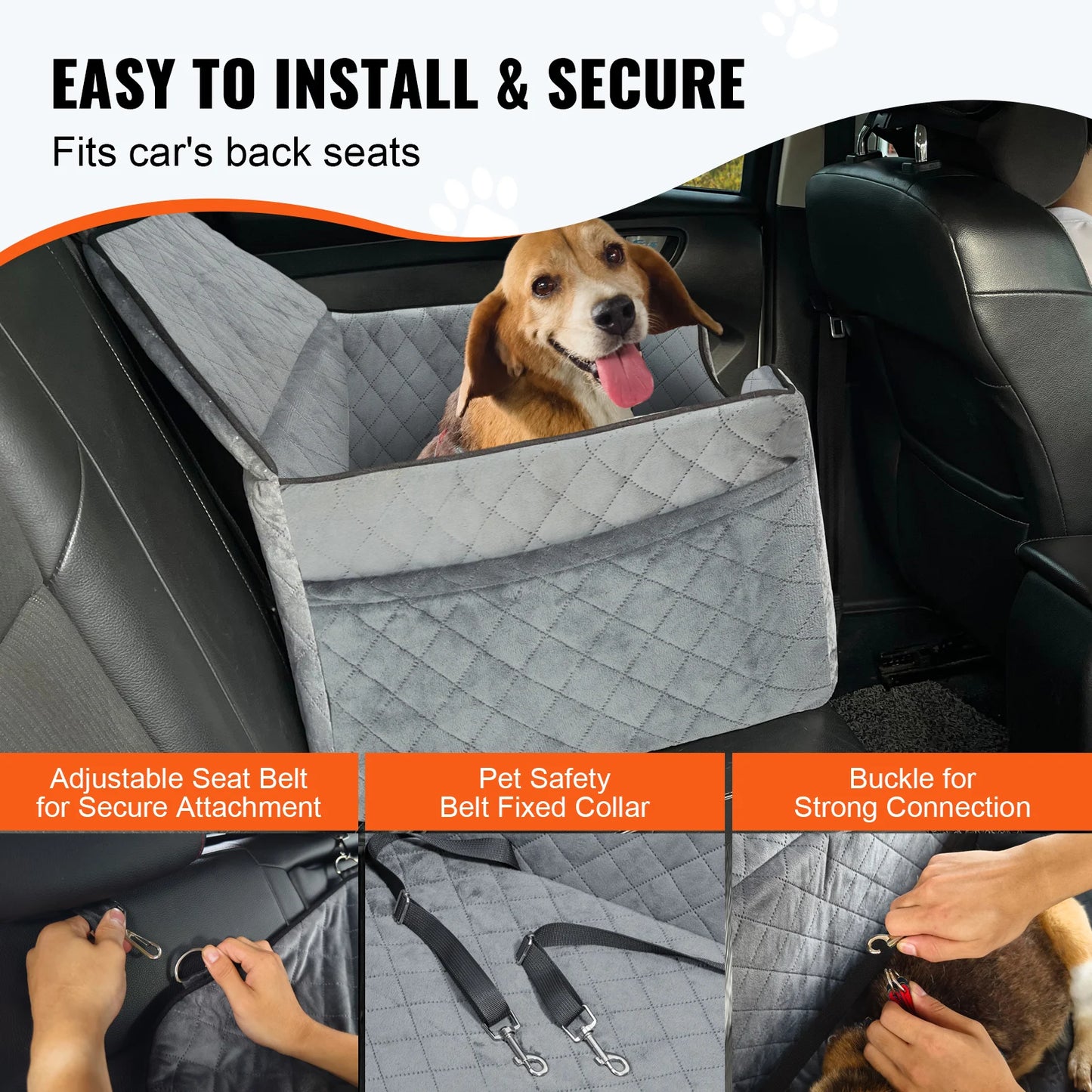 SucceBuy Dog Car Seat Dog Booster Seat for Car with A Storage Pocket Sponge Filling Car Bed for Medium Large Dog up to 55 lbs
