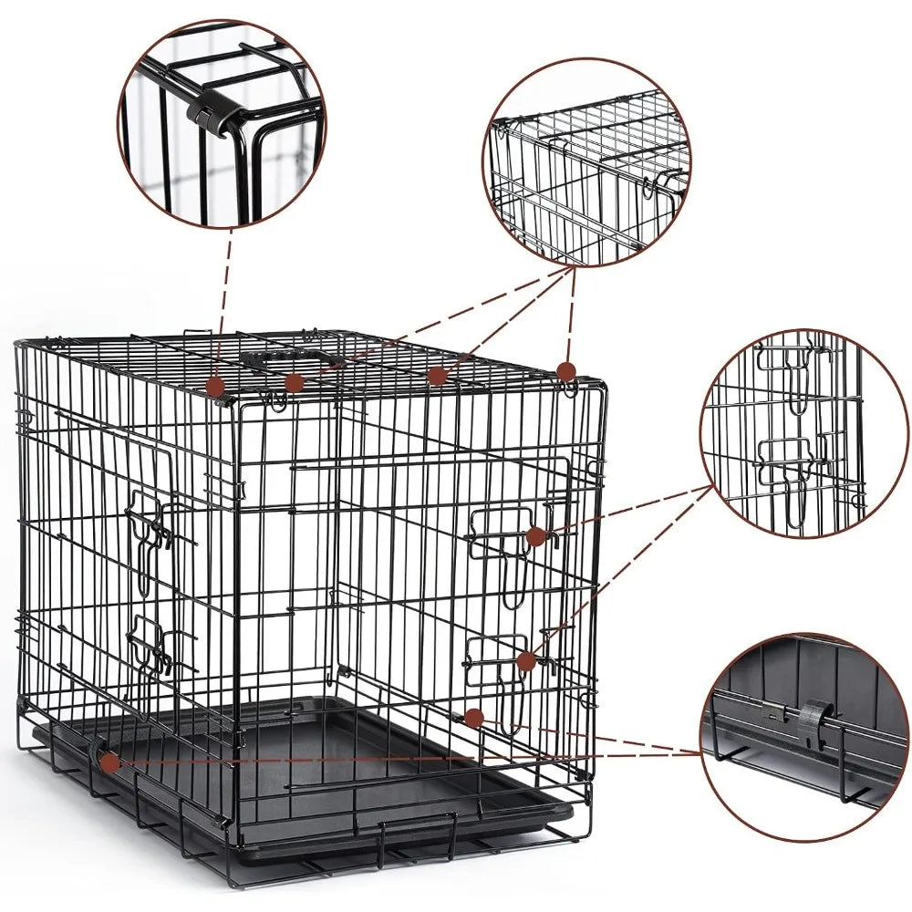 DONORO Dog Crates for Small Size Dogs Indoor, Double Door Dog Kennels & Houses for Puppy and Cats with Dog Crate Cover, Collapsi
