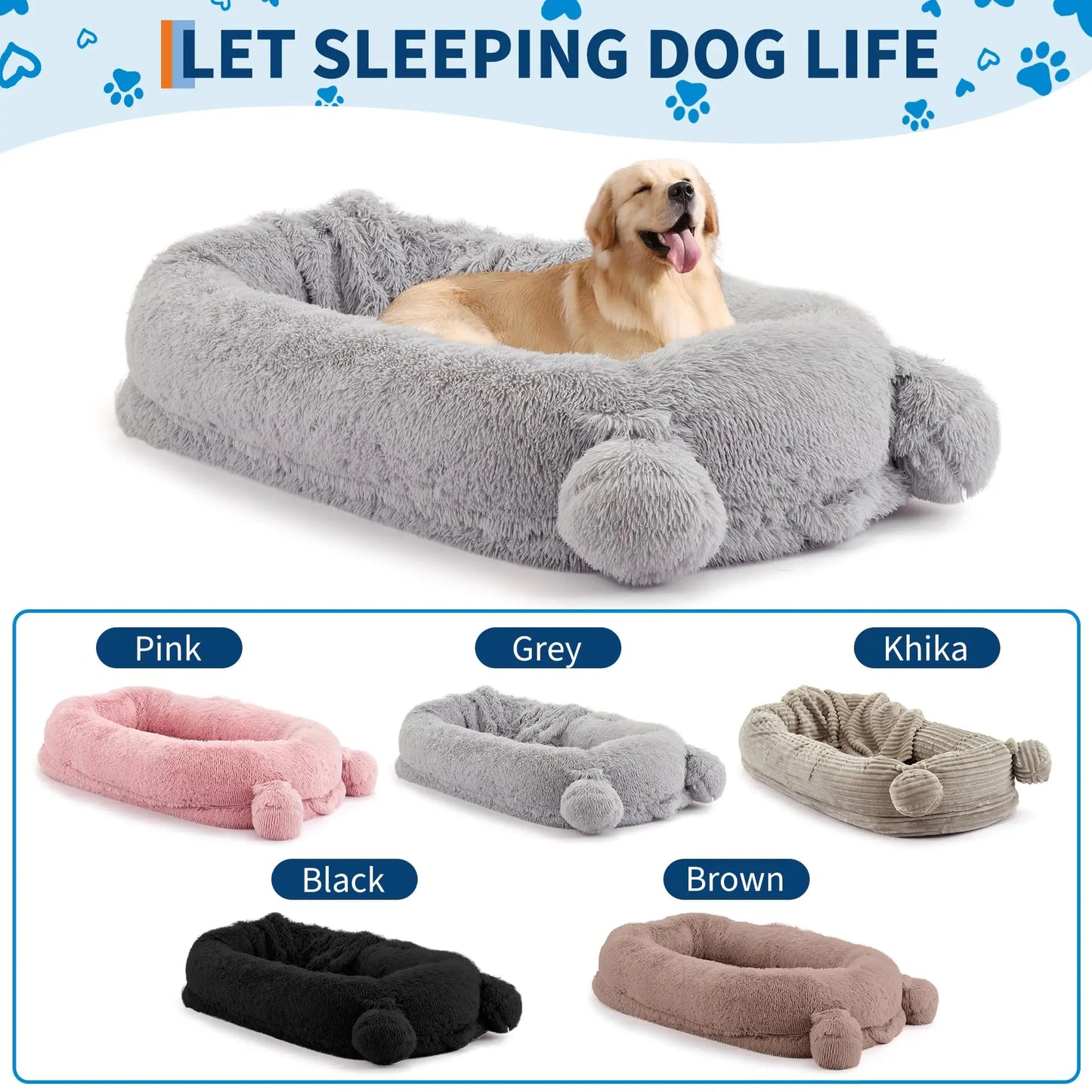 71" Large Human Size Dog Bed For Adults & Pets Removable Washable Cover Storage Pockets & Matching Blanket For Napping