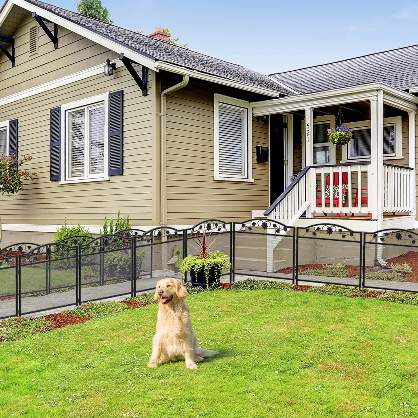 Decorative Black Garden Fencing 30.5in(H) X13ft(L) 5 Panels Metal Wire Edging Patio Landscape Flower Border Garden Fence