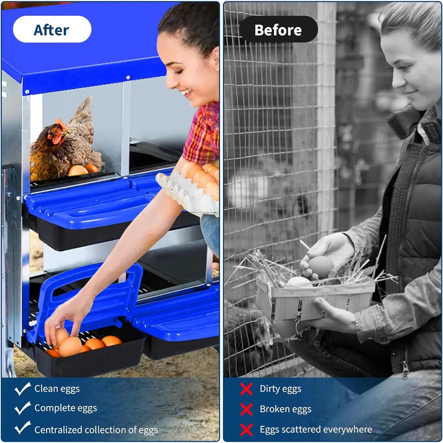 2-Tier Heavy Duty Metal Chicken Nesting Box 6/8/10 Compartment Roll Away Waterproof Roof Rust-Resistant Hen Coop Nest