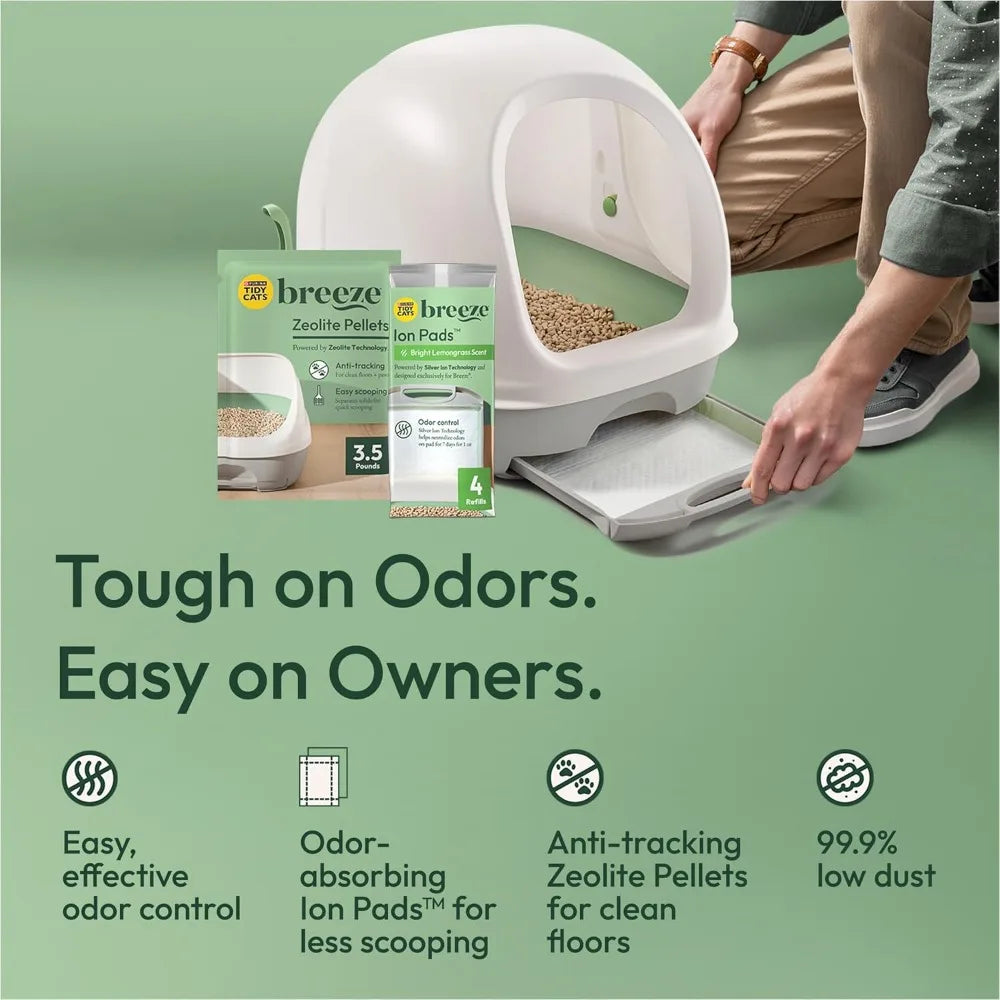 Tidy Cats Hooded Litter Box System, BREEZE Hooded System Starter Kit Litter Box, Litter Pellets & Pads