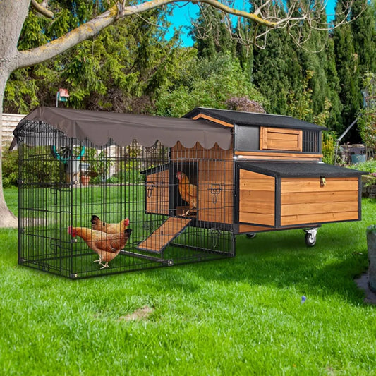 Mobile Chicken Coop with All-Around Metal Frame, 76.7 Large Chicken Coops with Super Large Wheels, Outdoor Poultry Coop