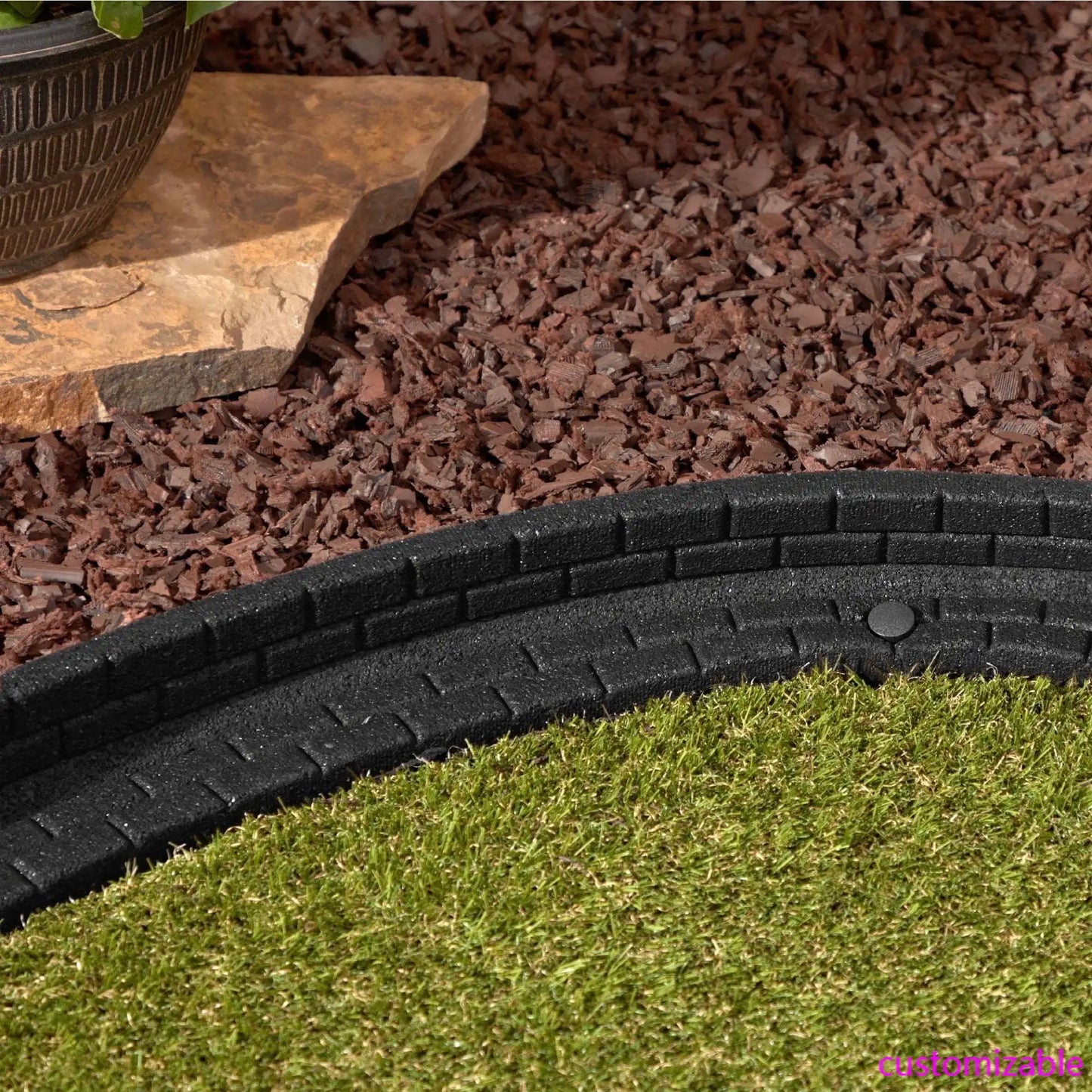 Brickface Landscape Edging, 4' Black Rubber Garden Edging Border, 6 pack