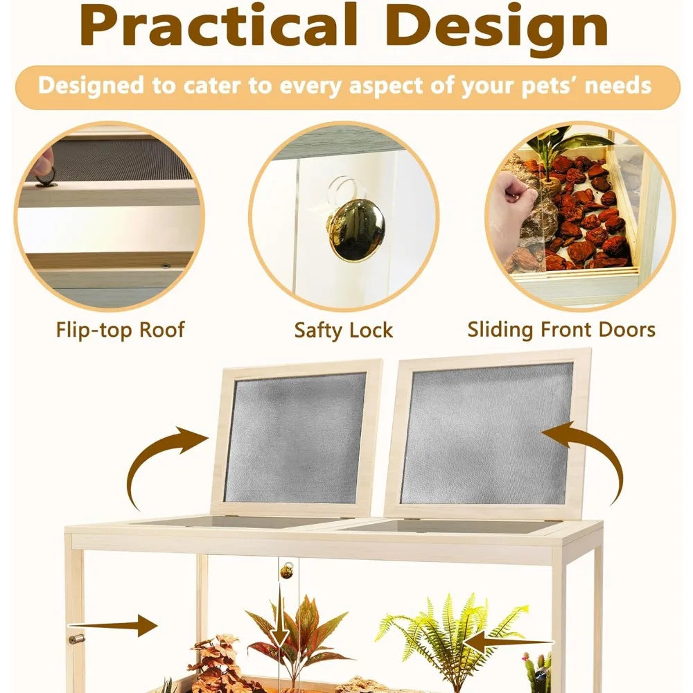 Large Bearded Dragon Enclosure with Legs, Tortoise Habitat featuring Metal Mesh Lid, Secure Lockable Reptile Cage, Snake Tank