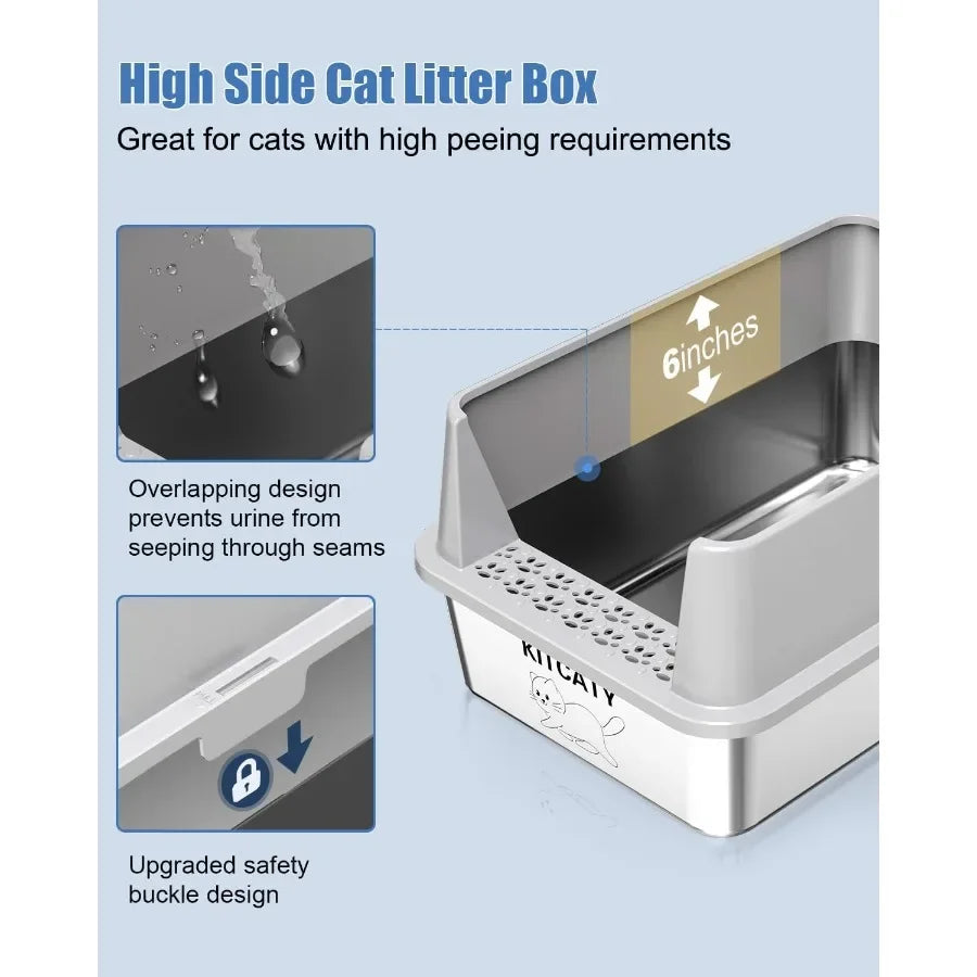 2PACK Stainless Steel Litter Box with Lid and High Sides for Large Cats XL Extra Large Size OdorProof LeakProof StainFree RustF