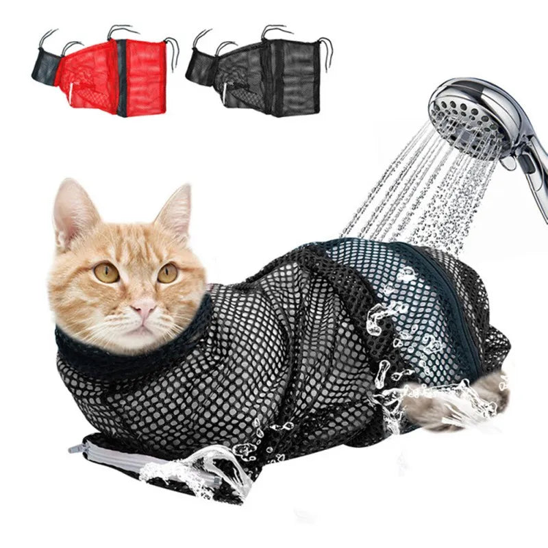 Mesh Cat Groom Bath Bag Pet Adjustable Grooming Washing Bags Cat Anti Scratch Bite Nail Trim Inject Examing Restraint Bags
