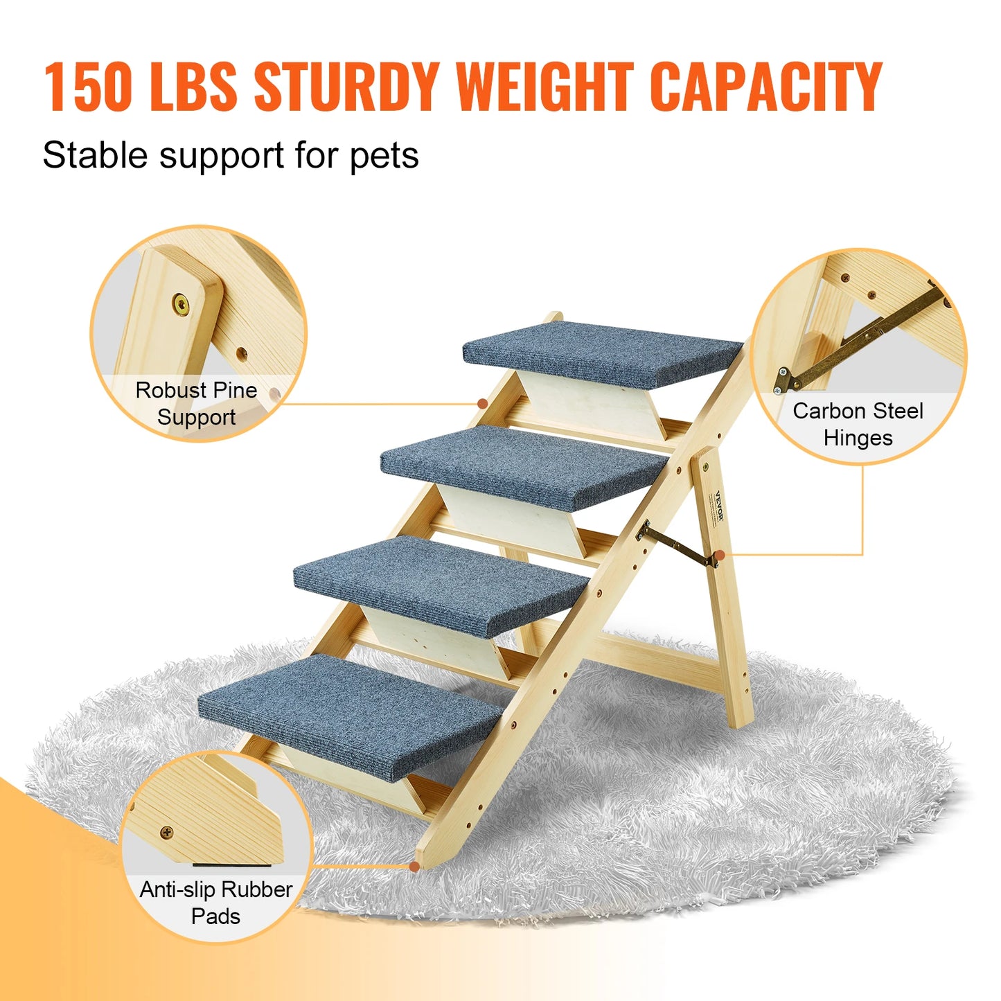 SucceBuy Wooden Pet Steps and Ramp Combo 2-in-1 Design Foldable Access for Beds Steps Structure for Pets of Small to Large Size