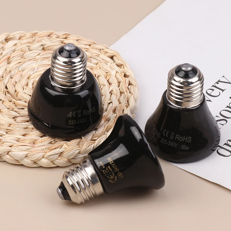 Far-Infrared Ceramic Heat Lamp 25W/50W/75W - No-Light E27 Reptile Heater for Terrariums, 24H Safe Heating