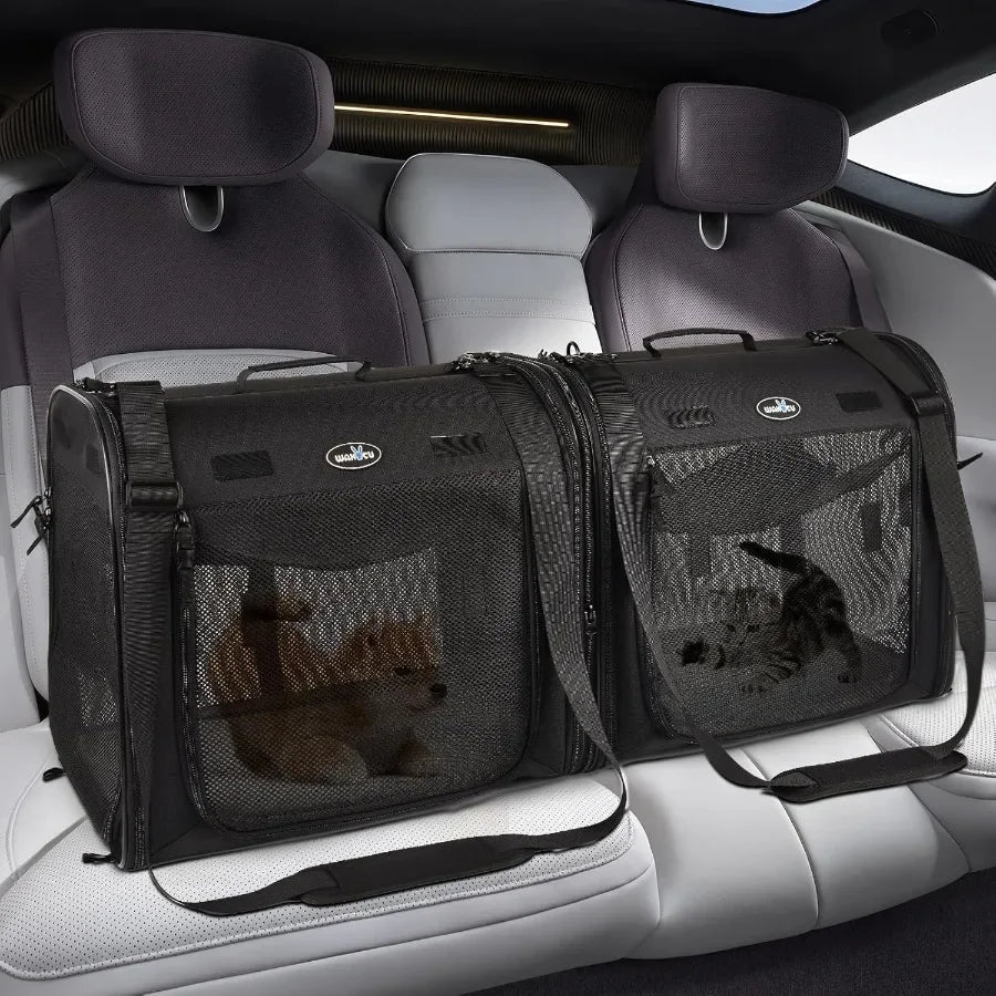 Portable 2in1 Pet Carrier for Medium Dogs Large Cat Carrier for 2 Cats Travel Double Dog Crate Set with Portable Carry Bag Hamm