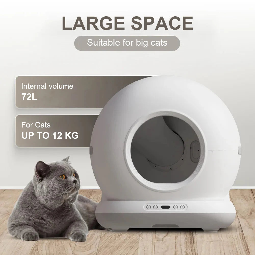 Large Capacity Automatic Cat Litter Box Self Cleaning 72L Smart Cat Toilet APP Control Extra Large Space Suitable for Big Cats