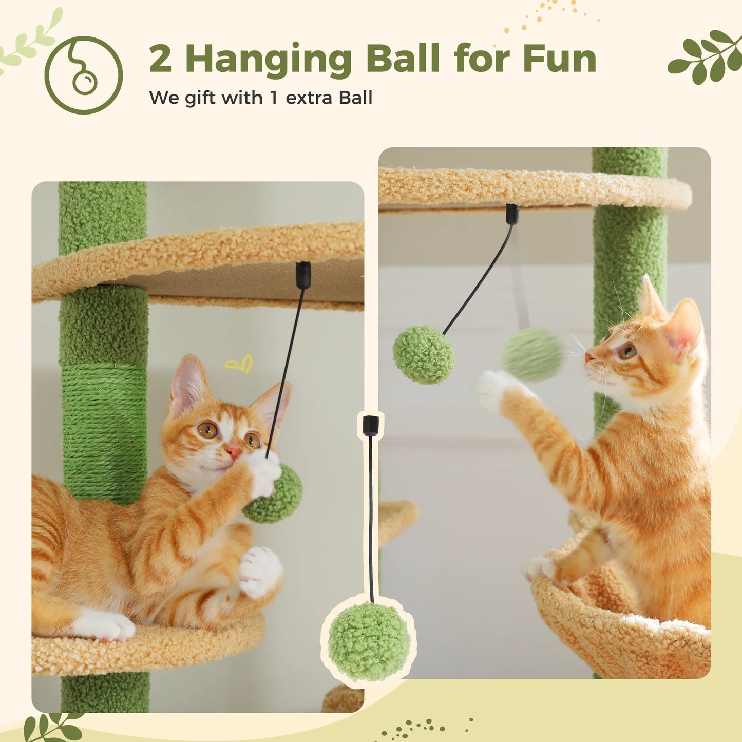 Height Adjustable Wooden Cat Tree with Large Hammock Sisal Scratching Posts Floor to Ceiling Cat Tower Cozy Cat Condo for Indoor
