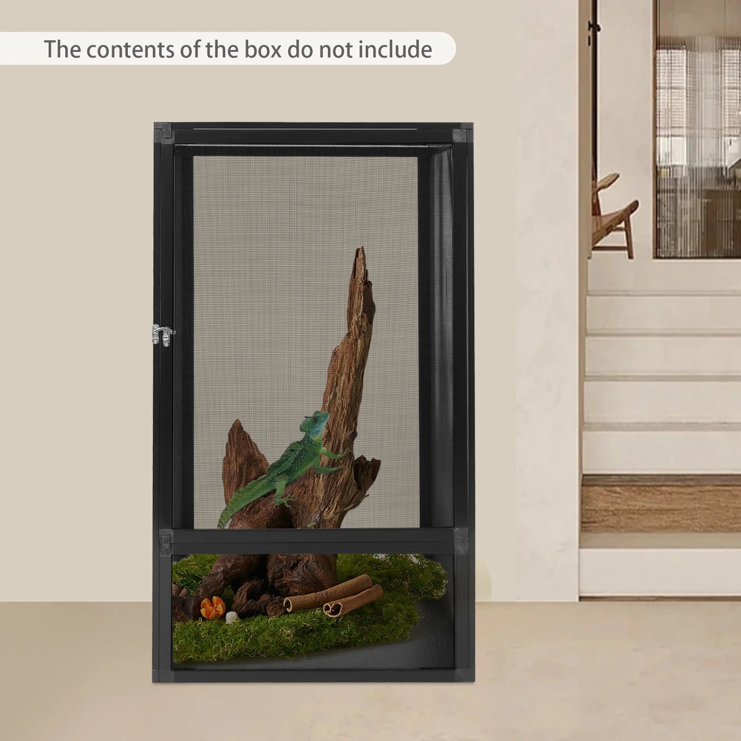 Reptile Feeding Aluminum Alloy Box,Black Rectangular Micro Habitat Terrarium Enclosure 45*45*80cm for Chameleons,Lizards