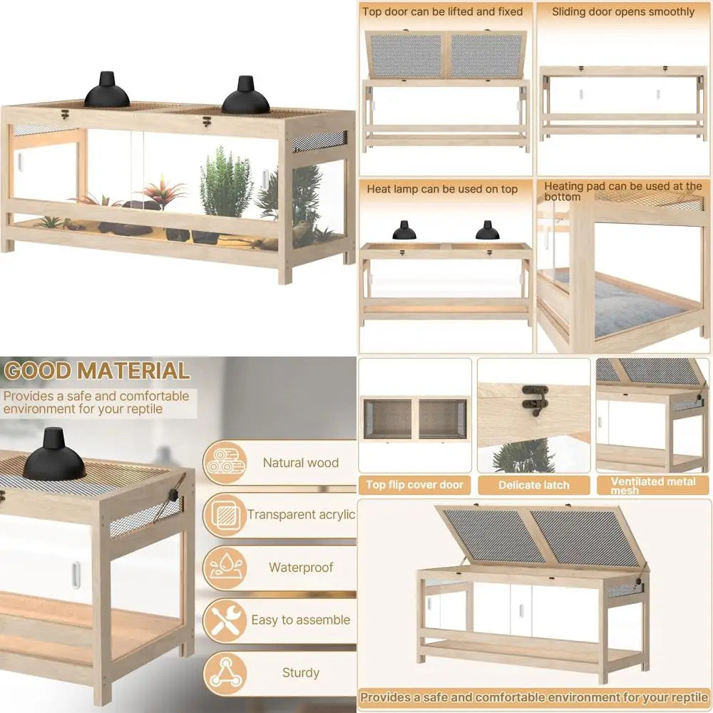 80 Gallon Large Reptile Tank – 4x2x2 Enclosure with Mesh Top & Acrylic Sides – Wooden Reptile Habitat for Bearded Dragons, Snake