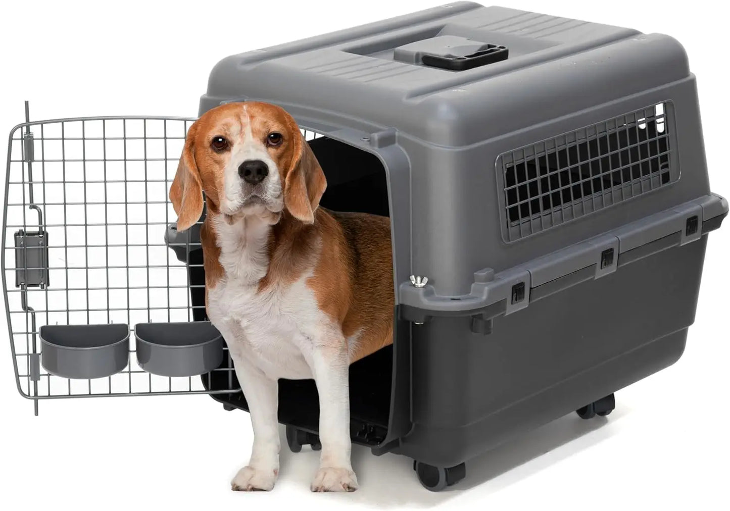 SportPet Designs Airline Approved Kennel, Plastic Travel Crate with Wire Door, Medium
