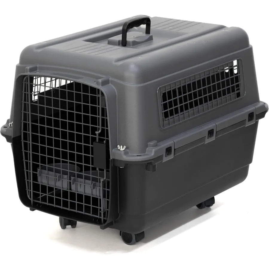 SportPet Designs Airline Approved Kennel, Plastic Travel Crate with Wire Door, Medium