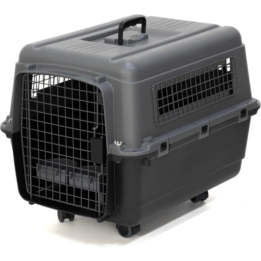 SportPet Designs Airline Approved Kennel, Plastic Travel Crate with Wire Door, Medium