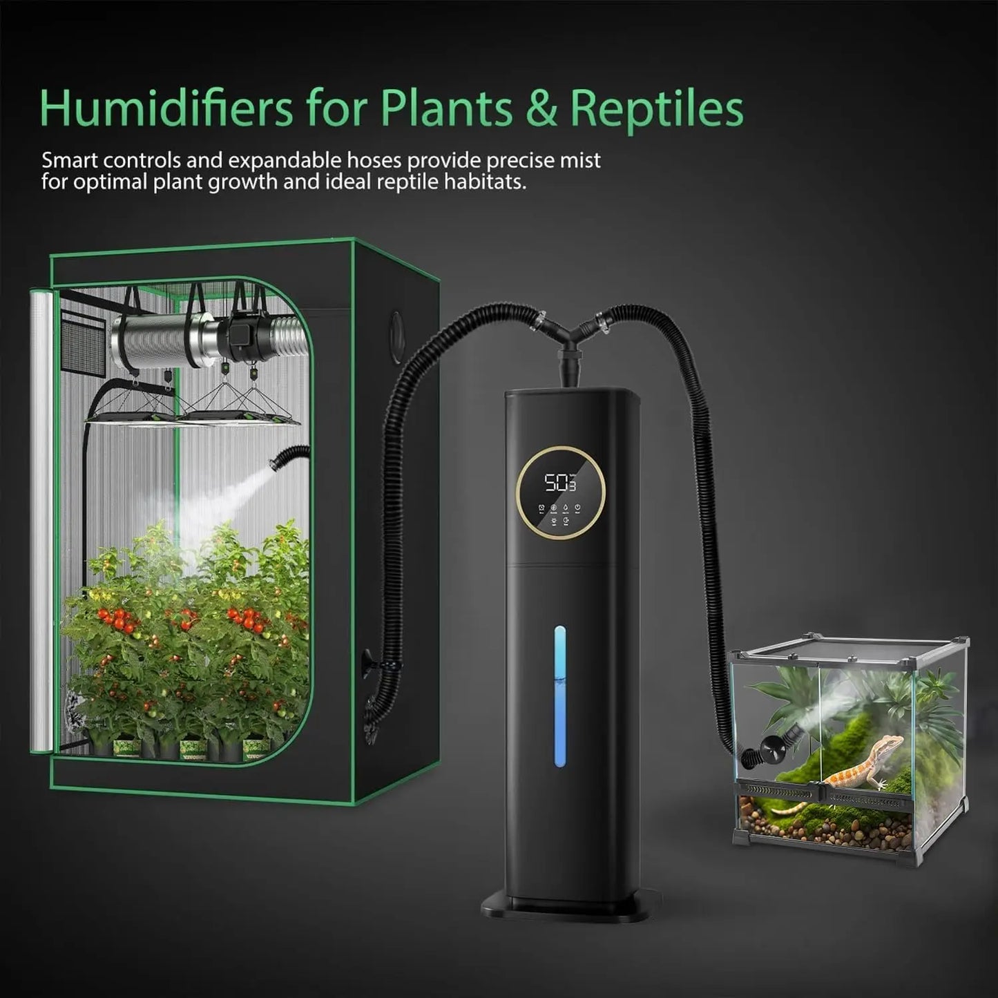 Plant Humidifier 8L, Indoor Reptile Fogger with Temp/Humidity Probe, Expandable Hose, 12H Timer