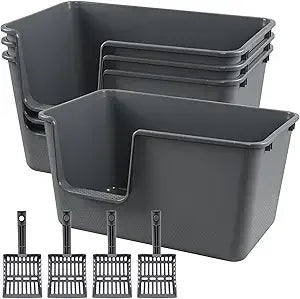 Large Anti-Splash Litter Box with High Sides for Cats, Open Top Design, Spacious Grey Pet Litter Tray with Large Capacity