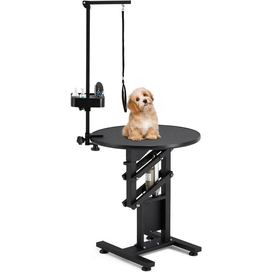 Electric Lift Dog Grooming Table, Portable Height Adjustable Pet Grooming Station with Foldable Arm, Tool Organizer