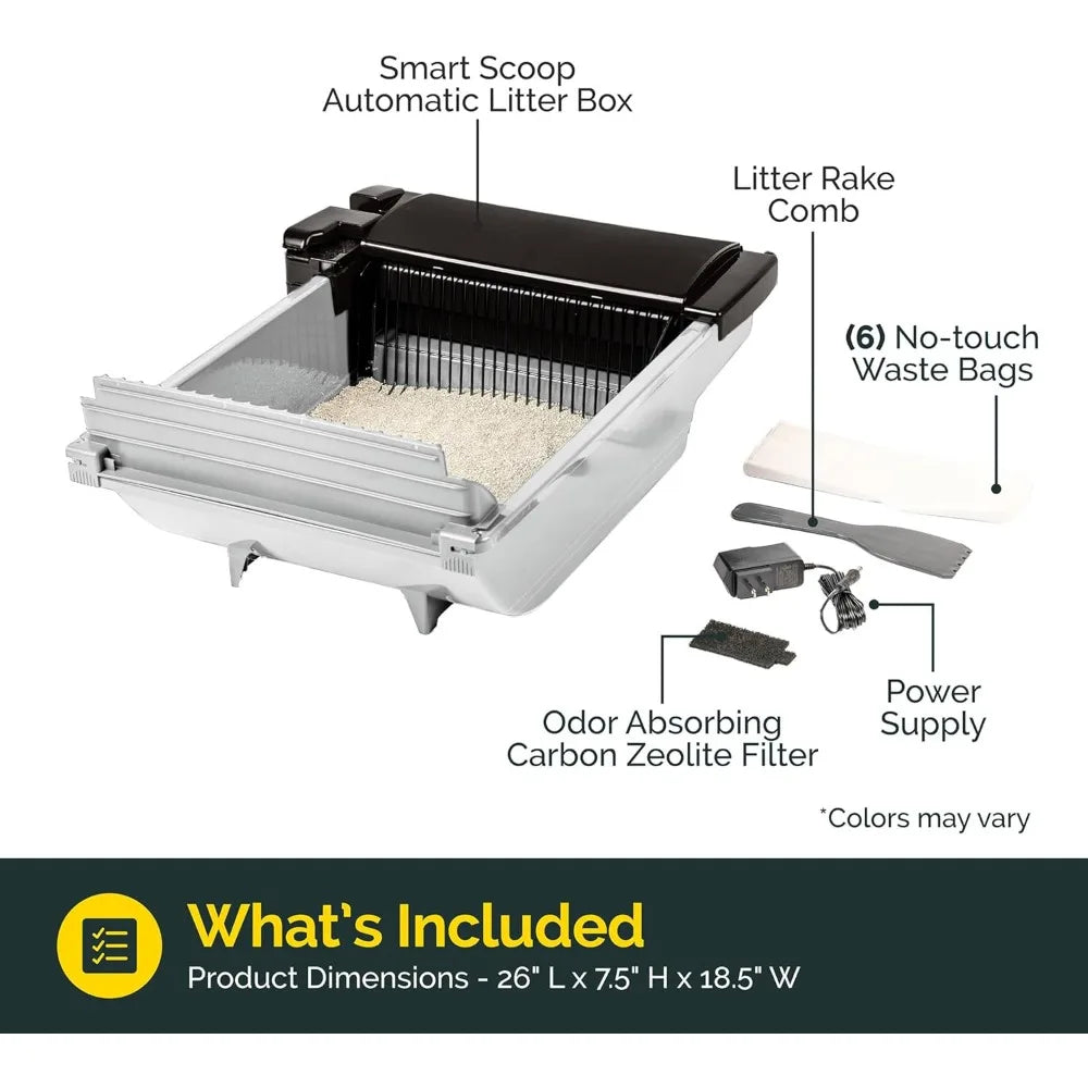 Self Cleaning Semi Automatic Cat Litter Box - Smart Scoop Cat Litter Box with 6 Bags & Carbon Filter for Up to Two Cats