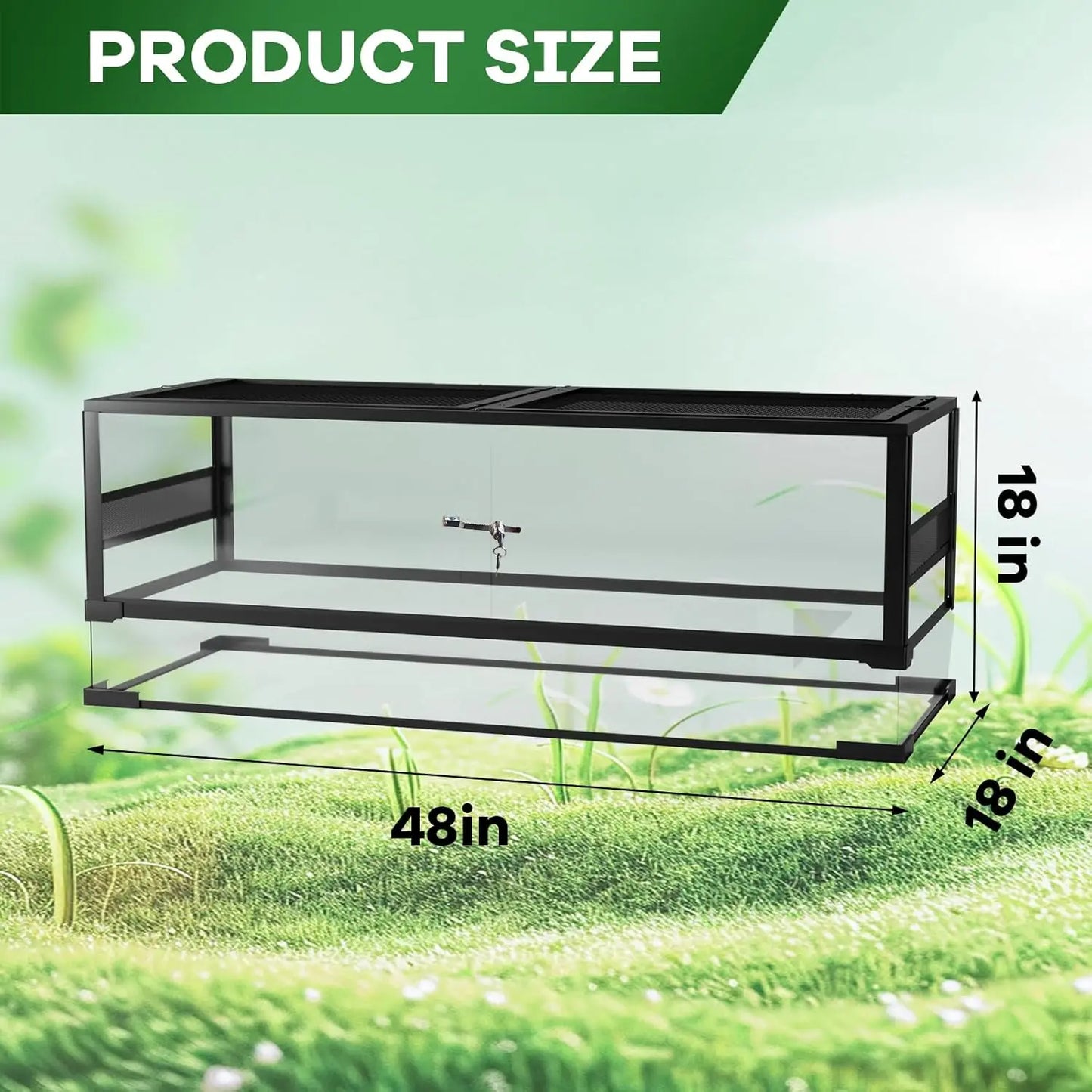 Reptile Glass Terrarium with Top & Side Screen Ventilation Reptile Terrarium, Double Hinge Door  Anti Escape Reptile Tank